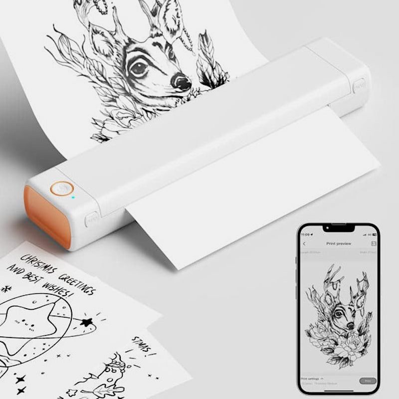 Impresora de Plantillas para Tatuajes Phomemo blanca naranja